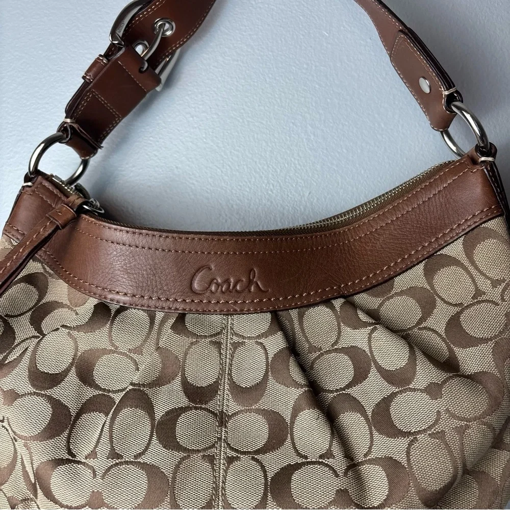 Coach Hobo Tan and Brown Signature Shoulder Bag Canvas Leather - Picture 2 of 12